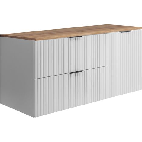 Set da bagno: mobile con cassetti e mobile con ante 57×46×120 cm, colore: bianco / rovere Craft, maniglia nera (1/5)