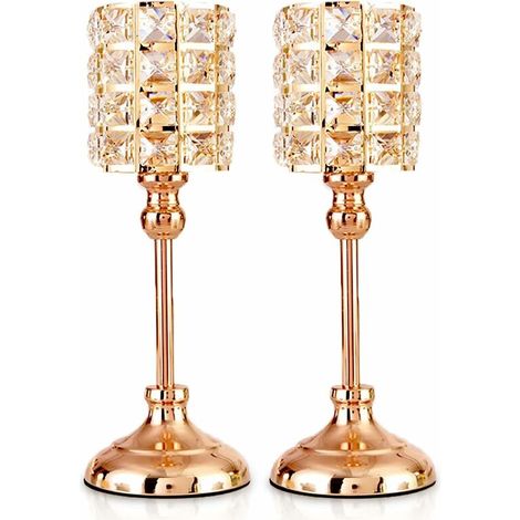 Bougeoirs en Cristal d'or 2 PCS Tea Light Cylindre en métal Chandelier Luxueux 35,5 cm de Hauteur Bougeoir Ornements pour centres de Table de Mariage de Salon de Noël (Grand)