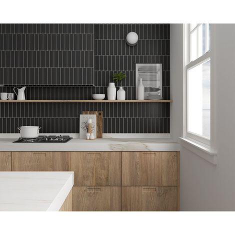 Carrelage mural faïence effet relief RYTHM 20x5cm 20x5cm Black - Mat - boîte de 0.50 m2 20 x 5 cm Black - Mat - boîte de 0.60 m2