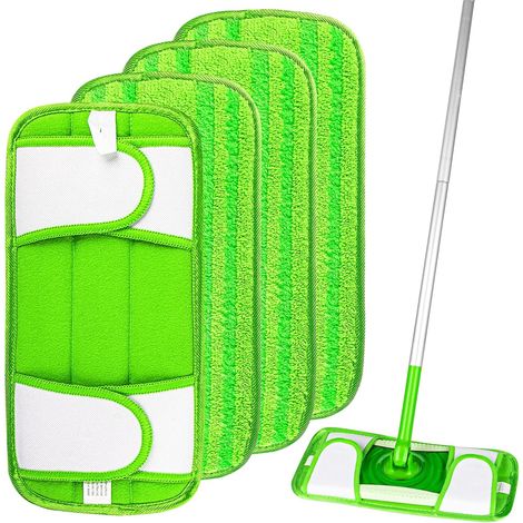 Lingettes Reutilisable pour Swiffer Sweeper 4 Packs,à vadrouille réutilisable,Mop Pads en Microfibres pour Nettoyer et frotter Les sols secs ou humides, Le Bois, carrelage et marbre (1/5)