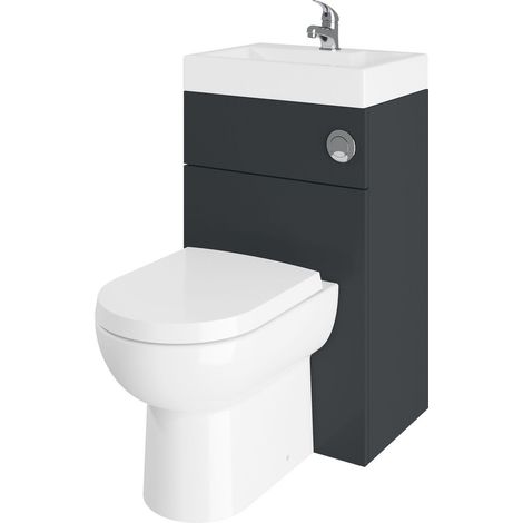Modern Floor Standing Bathroom 2 in 1 Combination Basin and WC Toilet Unit - 500 x 355mm, Satin Dark Grey (1/4)