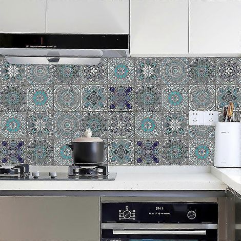 Autocollants pour carrelage, motifs carrelage cuisine, autocollants pour escaliers style marocain, 15 x 15 cm, lot de 10 (Shibaod) (1/5)