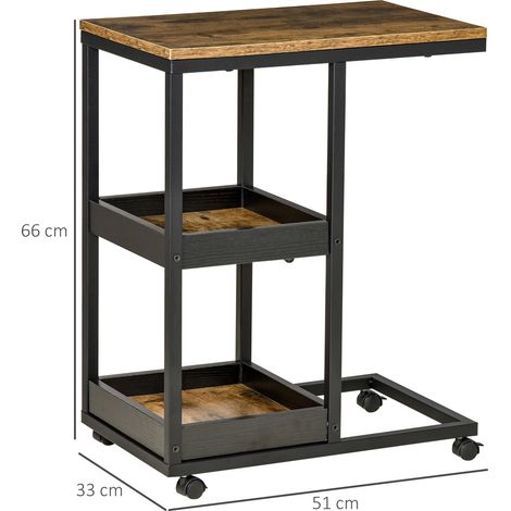Beistelltisch mit Rädern für Sofa oder Bett, Industriestil, Stahl und Holz, Braun und Schwarz (1/5)