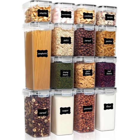 15 luftdichte Kunststoff-Lebensmittelbehälter, Küchenaufbewahrungsboxen mit Deckel für Müsli (1/5)
