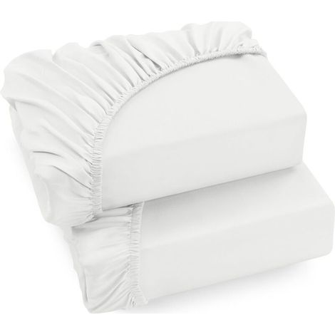 LaBlanc - Lot de 2 Drap Housse,Blanc, 150 x 200 cm,Bonnets 35 cm pour Matelas Épais,Microfibre Brossée (1/4)