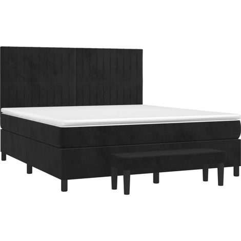 vidaXL Sommier à lattes de lit et matelas Noir 160x200 cm Velours (1/5)