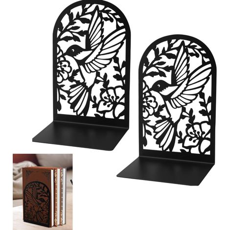 Serre-livres en métal noir - Supports de livres antidérapants pour la maison, le bureau et l'école - Serre-livres - Supports de livres décoratifs et résistants en métal pour étagères - Livres, DVD, ma (1/4)