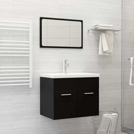 Ensemble de Meubles de Salle de Bain 2 Pièces, Bois Ingénierie Noir (1/5)
