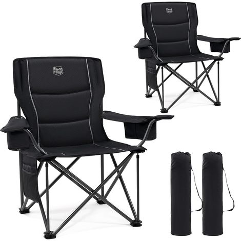 Chaise Camping Pliante Rembourrée 200kg Siège Large 63cm Siège large 63cm rembourré, charge 200kg, avec sac isotherme et porte-gobelet pour camping, pêche et voyage (1/5)