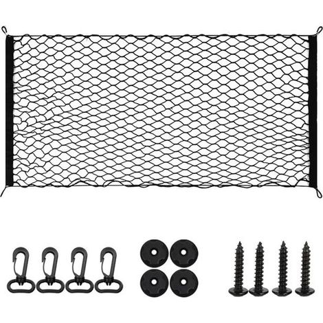 Rete di carico - Organizzatore per cassone di pick-up - Rete di sicurezza per auto - Rete portaoggetti per bagagliaio - 110 x 60 cm - Rete in nylon - Pieghevole - Gancio - Impedisce la caduta di ogget (1/5)