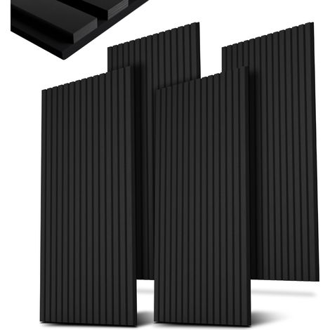 Juskys – Panneau décoratif mural absorbant le son – Design en placage de bois – 120x60 cm – Lot de 4 panneaux – 2,88 m² – Noir (1/5)