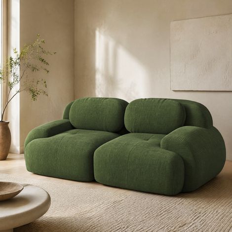 Divano a 2 posti modulare in tessuto corduroy, senza telaio, verde HAVRYA (1/5)