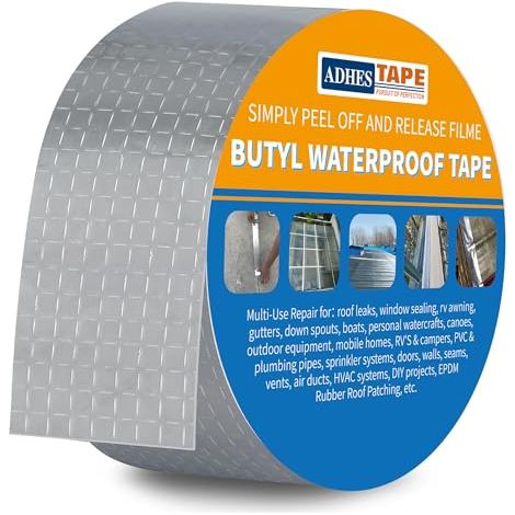 ADHES Butyl-Dichtungsband – Aluminiumfolie – Wasserdichtes Klebeband – Für Flachdächer – 5 cm x 5 m – Silber (1/5)