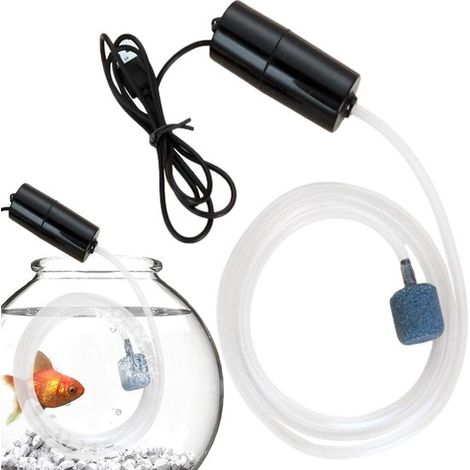 Pompe à air USB pour aquarium – Avec tuyau 1 m et pierre à air – Silencieuse et puissante – Noire (1/5)