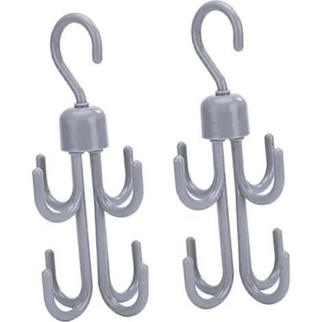 Lot de 2 porte-serviettes rotatifs à 8 crochets pour placard, avec crochets griffes, pour écharpes et chaussures. Gris, 23,5 x 10 x 10 cm. (1/5)