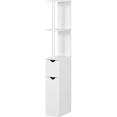 Badezimmerschrank mit 2 Ablagen und 2 Fächern, platzsparender Hochschrank 15,2 x 29,8 x 118 cm, Weiß