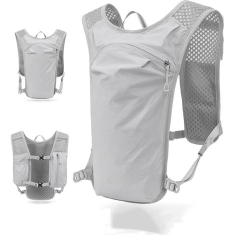 20-Liter-Trinkrucksack, Laufweste – Leichtgewicht 0,13 kg, Trinkblase kompatibel mit Radmarathons, inklusive Schlauch, Grau (1/4)
