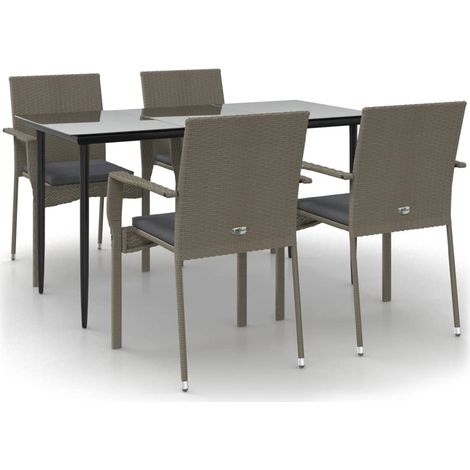 Maison Exclusive - Set da Pranzo Giardino 5pz Nero e Grigio con Cuscini Polyrattan