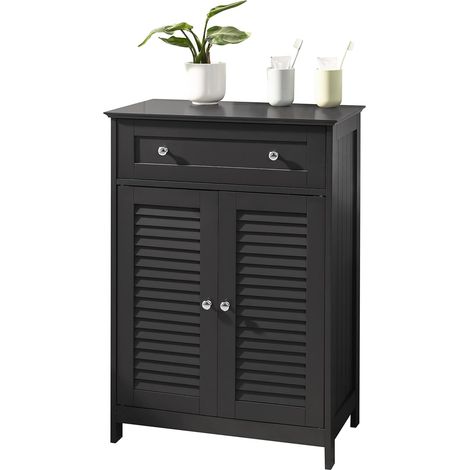 Sobuy – Meuble sous vasque simple FRG238DG – MDF laqué gris – Dimensions L57cm x P33cm x H87cm – 1 tiroir et 2 portes – Résistant à l'humidité