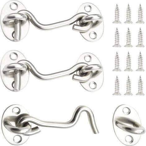 Lot de 3 verrous avec loquets et boulons pour verrouillage de porte ou fenêtre, silencieux, en acier inoxydable, argenté (1/5)