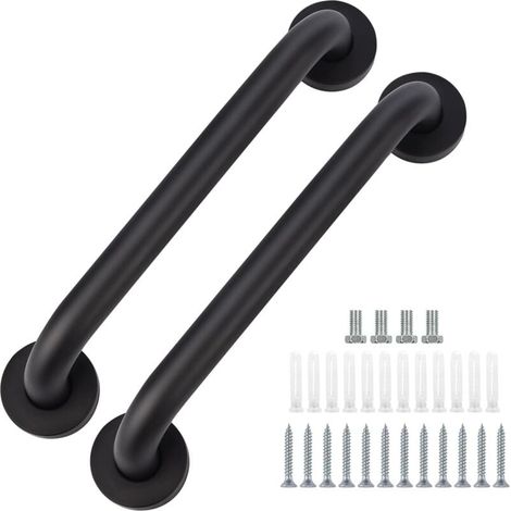 Set of 2 black stainless steel bathroom grab bars, 30 cm, suitable for bathtub, toilet, kitchen, shower MUMU (1/4)