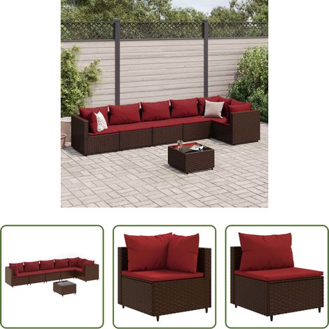 vidaXL Rattan - 7-tlg. Garten-Lounge-Set mit Kissen Braun Poly Rattan (1/5)