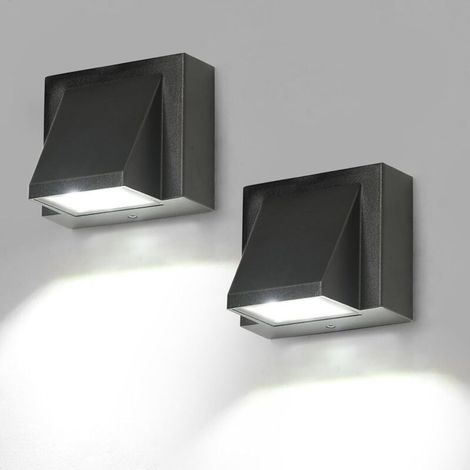 2-Piece Outdoor Wall Light Set, IP65 Waterproof LED Wall Lamp, 3W White Light 6500K Square Aluminium Outdoor Wall Lights for Garden, Porch, Garage, Patio [Energy Class E] (1/5)
