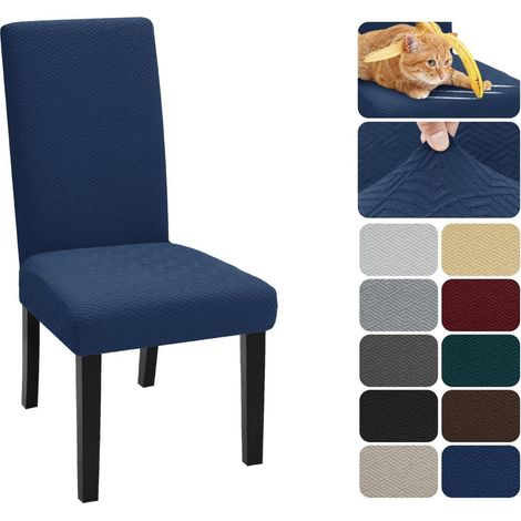Stuhlhussen 6er Set Dunkelblau, Stretch Hussen für Esszimmerstühle, Waschbar (1/5)