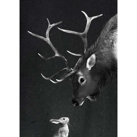 Tableau animaux pour chambre d'enfant | Tableau moderne noir & blanc pour chambre fille | Tableau lapin & cerf pour chambre garçon - 0,5 x 0,7 m (1/2)