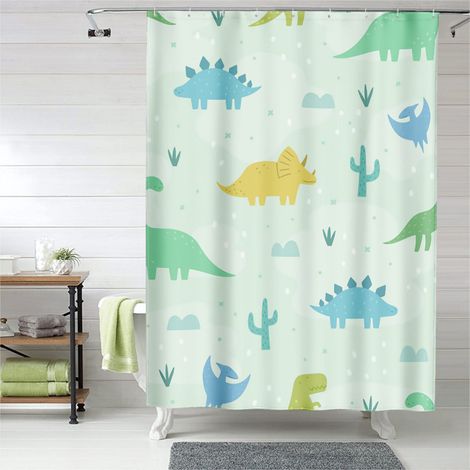 Rideau de douche décor dinosaure jungle, polyester imperméable, 150x180 cm (1/5)