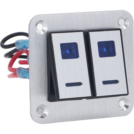 Panneau 2 Interrupteurs à Bascule Étanche pour Voiture, Camping-car, Bateau - Plaque de Commutation Marine avec Voyant LED Bleu, Surface Oxyde d'Argent, Rénovation Auto (1/5)