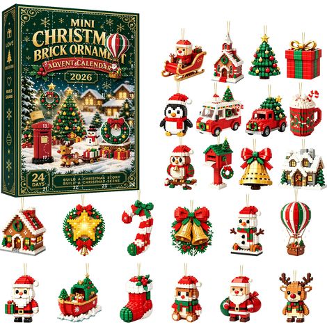 Mini-Weihnachtsbaum-Adventskalender 2026 mit 24 flachen 2D-Acryl-Anhängern, Heißluftballon und verschiedenen Weihnachtsfiguren (1/5)