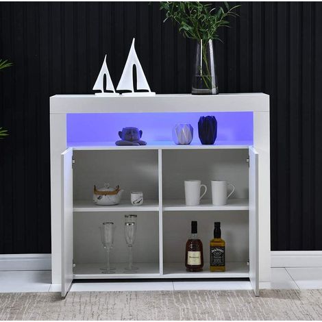 Mobile TV LED 108 x 40 x 92 cm bianco lucido con 2 ante DESVIAE (1/5)