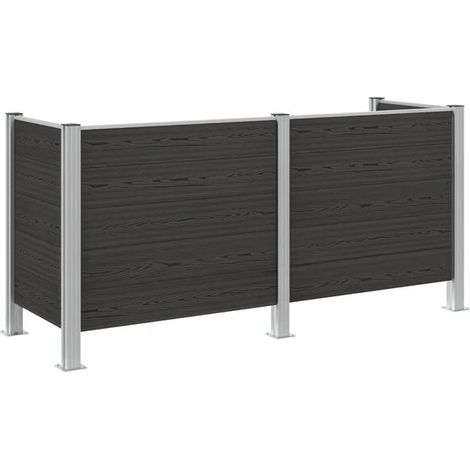 Clôture grise pour poubelle, mesurant 237 x 85 x 115 cm, en aluminium et composite bois-plastique (WPC). (1/5)