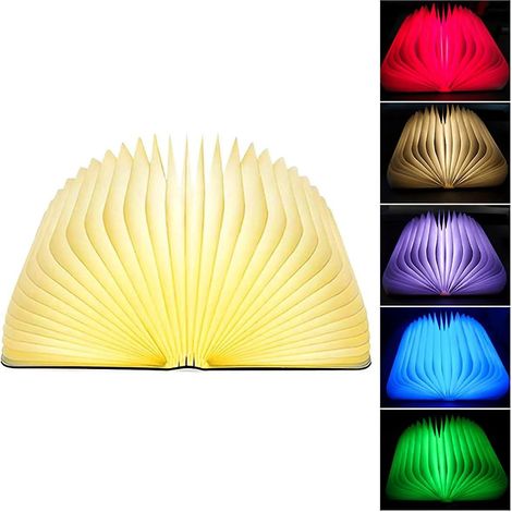 lampe Livre Led Pliante En Bois, Lampe Veilleuse 5 Couleurs, Livre Lumineux Pour Decoration Chambre, Maison Et Bureau, Rechargeable Par Usb, Pliab (1/5)