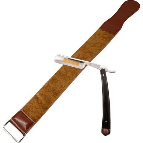 Strop Cuir - Pour Affûtage Rasoir Droit Et Couteaux - Bande Affûtage En Cuir De Vache - Portable Avec Crochet Métallique - 1 Pièce (1/5)