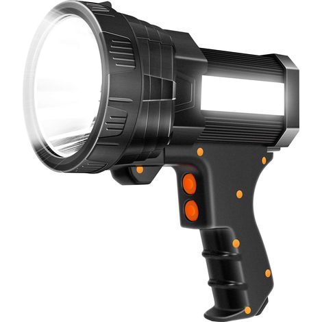 Projecteur LED ultra-lumineux à haut flux lumineux, lampe torche rechargeable portable 9600 mAh longue durée, grande lampe torche, projecteur de recherche, lampe torche de camping avec sortie USB (noi (1/5)