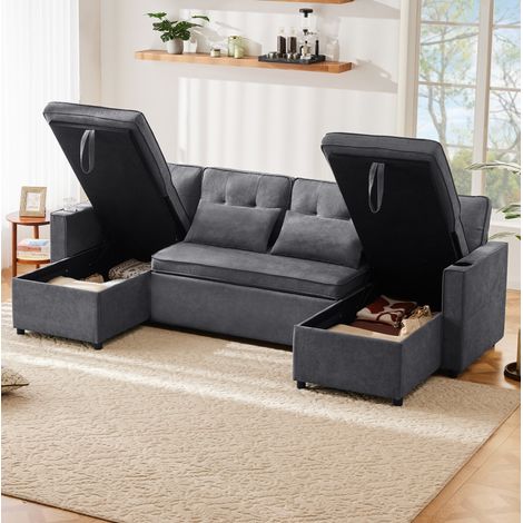 Divano letto angolare a U 270 x 130 x 86 cm, 4 posti, grigio HAVRYA (1/5)