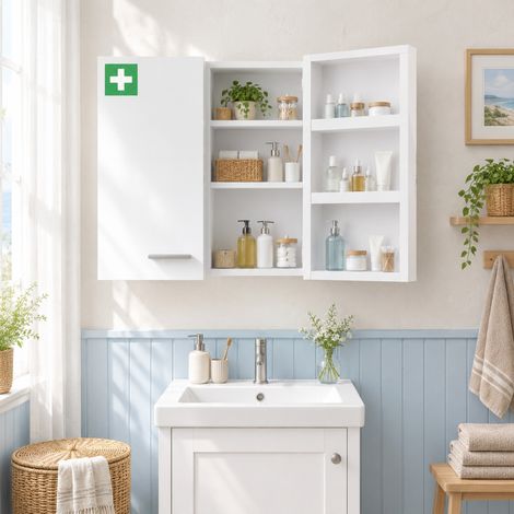 Armadio farmaceutico da parete a 2 ante con 6 ripiani, acciaio bianco 55 x 18 x 60 cm DESVIAE (1/5)