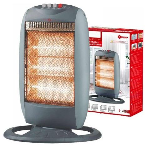 Stufa Alogena Oscillante 1200W con 3 Lampade in Alogena per Riscaldamento Rapido Silenziosa e Protezione Termica Nero