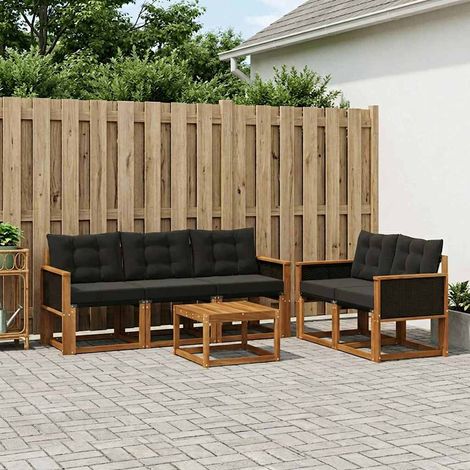 Set di divani da esterno in legno massello di acacia e textilene 6 pz, naturale e nero - PANGIVO (1/5)