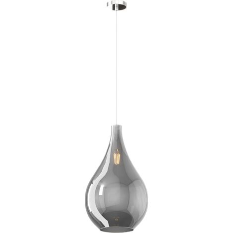 Lampadario Contemporaneo Drop 2.0 Metallo Cromo Vetro Grande Fumè 1 Luce E27