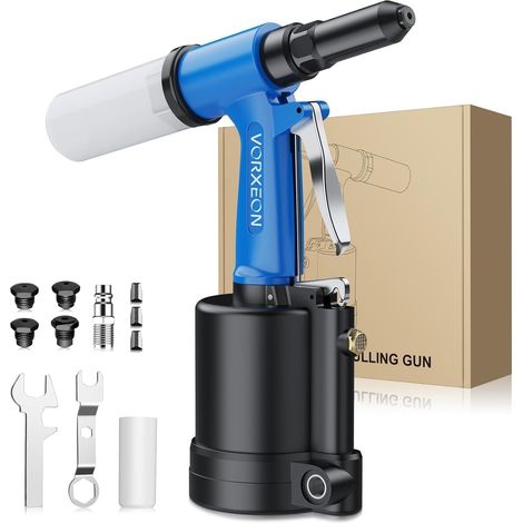 Pneumatic Rivet Gun 3/32, 1/8, 5/32, 3/16 Tensile Pressure 3097 lbs 1408 kgf, NPT Riveter 1/4 Inch for Automotive Industry, Construction, DIY (1/5)