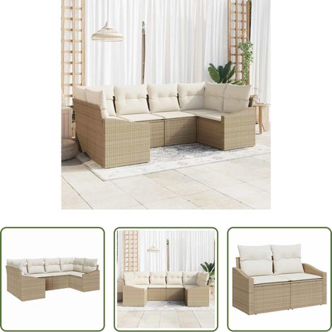 vidaXL Poly Rattan - Sofa Set mit Kissen 6 pcs Beige Poly Rattan (1/5)