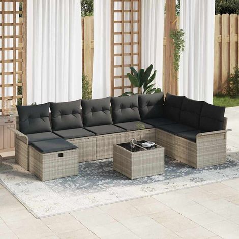 Conjunto de sofá de jardín 9 uds. Poliratán vidaXL (1/5)