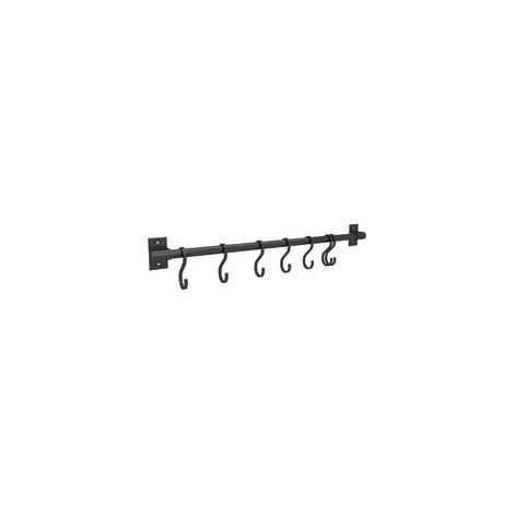 Barre de rangement murale de cuisine noire de 40 cm avec 6 crochets, en aluminium spatial, à une seule tige. (1/5)