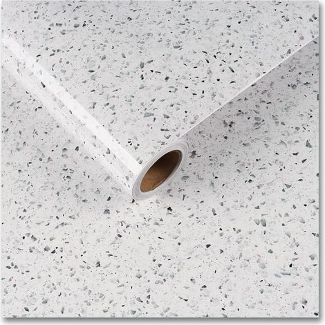 Papier peint autocollant en granit brillant - Blanc - 60 cm x 300 cm - Film adhésif pour meubles - Terrazzo - Film adhésif pour meubles, cuisine, sall (1/5)