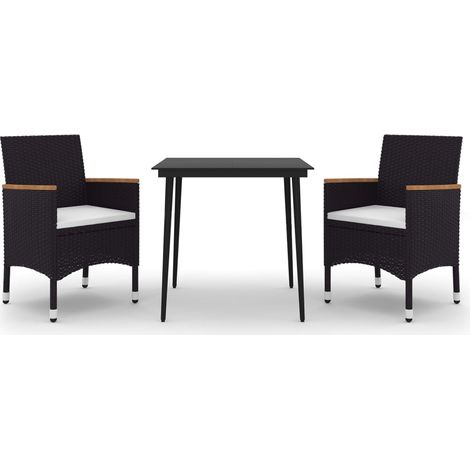 Ensemble Table et Chaise de Jardin Salon de jardin coussins 3 pcs Résine tressée Verre 75619 (1/5)