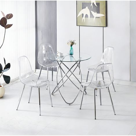 MEUBLIV Essgruppe 80x80x75 cm transparent – runder Glastisch, 5-teilig (1/5)
