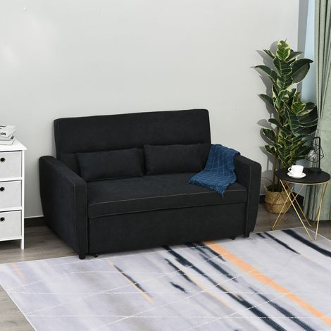 Canapé-lit pliant Canapé pliant 2 places avec fonction de couchage Angle ajustable en tissu Canapé noir 148 x 82 x 89 cm pour le salon